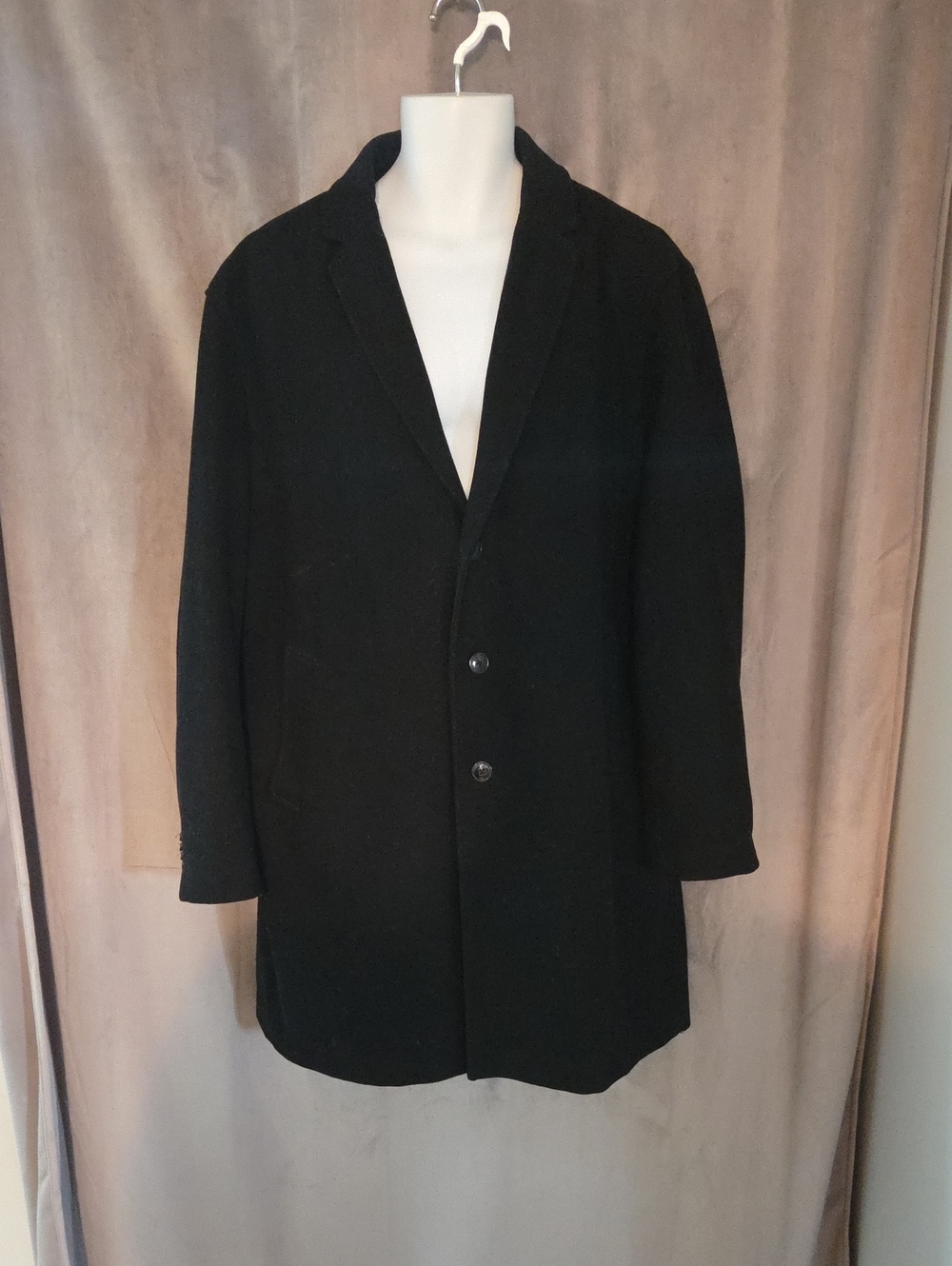 XXL Zara Men's Black Wool-Blend Pea Coat with Notch Lapel